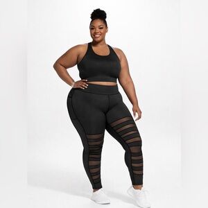 POP Fit Classic Black Leggings with Mesh Stripes Athleisure Plus Size Activewear